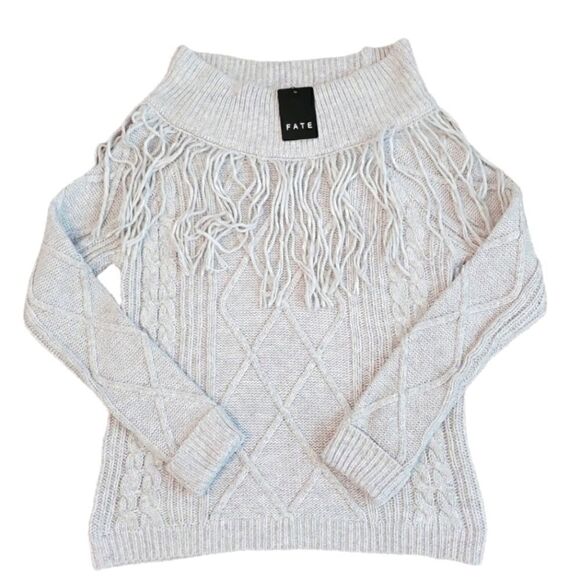 NWT ANTHROPOLOGIE BRAND FATE OFF THE SHOULDER FRINGE GRAY PULLOVER SZ. S - Picture 3 of 6